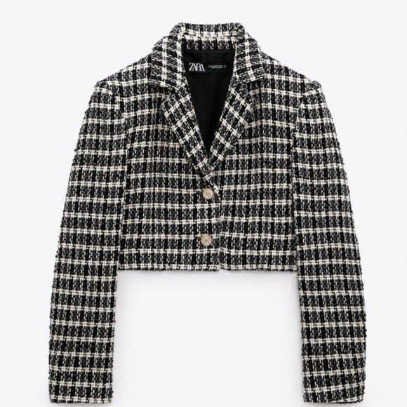 Zara Jackets & Blazers - Zara Cropped Tweed Blazer Size XS Black Academia Classic Preppy office 3